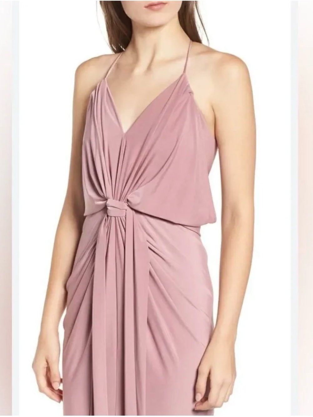 MISA Los Angeles Domino Slinky Jersey Mini Cocktail Dress in Apricot